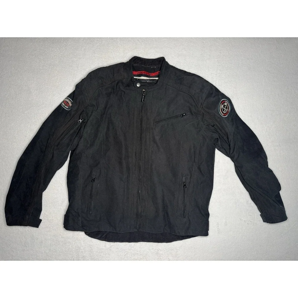 Street & Steel Black Padded Motorcycle Riding Jacket‎ Brotherhood Patch Sz XL
